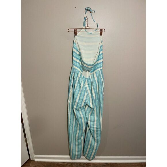 Julie Brown NYC Logan Stripe Halter Jumpsuit Roxy Wide Leg Sz 2 Blue White - Picture 3 of 5
